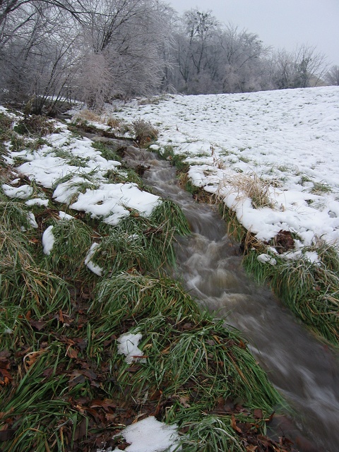 Drainage area after ice storm, Fairfax, Virginia