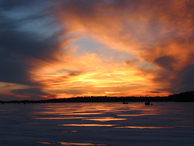 Winter sunset over Upper South Long Lake, Brainerd, Minnesota (zoom)