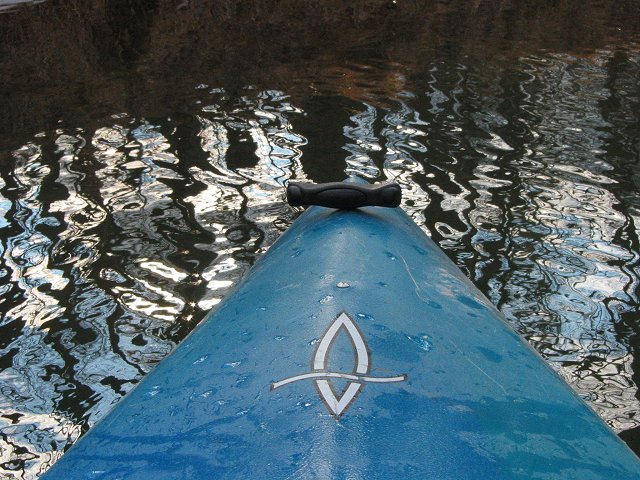 Bow of kayak in Potomac River canal, near Swain's Lock, Maryland