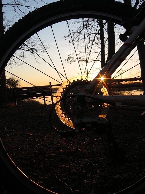 Sunset through bike wheel at Quiet Waters Park, Annapolis, Maryland