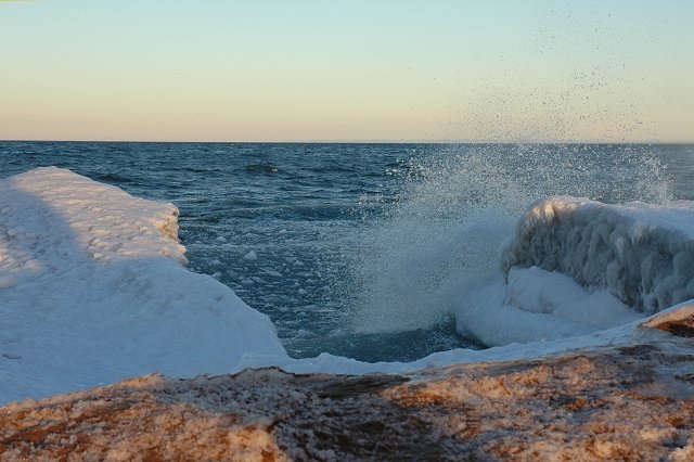 Lake Superior spray on ice formations, Park Point, Duluth, Minnesota