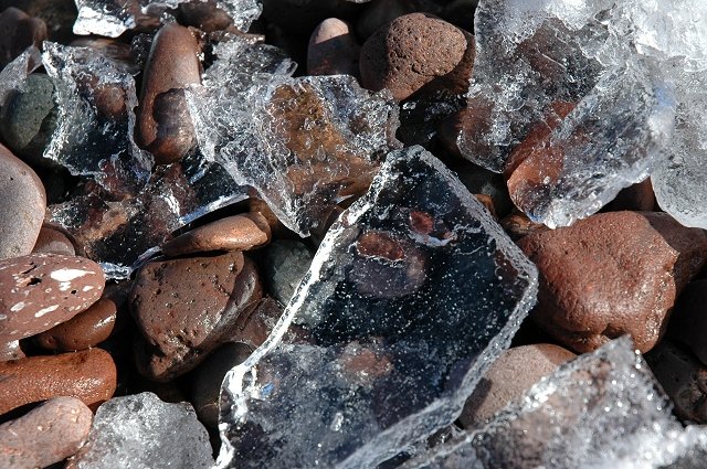 Ice melting on rocks, Brighton Beach, Duluth, Minnesota